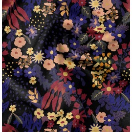 Soimoi Florals Print - Blue, Pure Silk Fabric - 42 Inch Wide, 1 Yard, Lightweight Material, Perfect For Elegant Dresses, Sarees, Scarves, Evening Wear