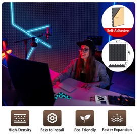 AUSLET 36 Pack Sound Proof Foam Panels for Walls 12" X 12" X 2" Pyramid Acoustic Foam Panels with Self-Adhesive High Density Soundproof Wall Panels for Studio and Home