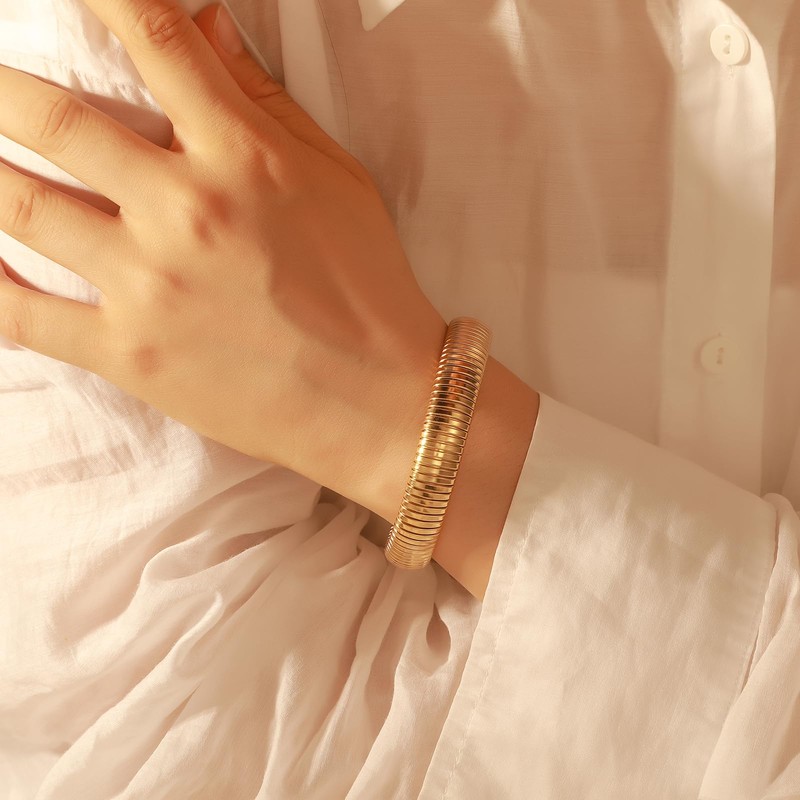 RINTOLER 12mm Gold Bangles for Women - 18K Gold Plated