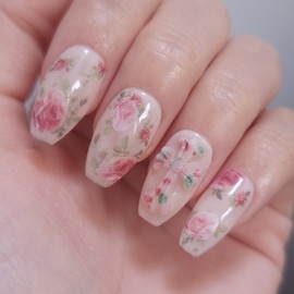 Rose Garden Chrome Handmade Nail Tips - Short Ballerina / 장미가든 크롬 수제네일팁 - 숏발레리나