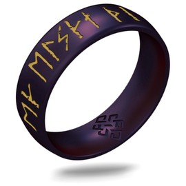 Knot Theory Rune Silicone Ring - I Love You in Viking Runic Characters with Gold Inlay - Cosmic Purple Size 8 6mm Breathable Comfort Fit - Valentine's Engagement Wedding Band