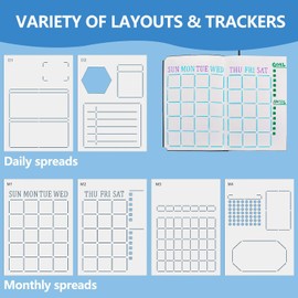 12 Plantillas de Diario de Difusión Rápida, Reutilizables, Semanales y Mensuales - Plantillas de Plástico para Planificador A5 con Cuadricula de Puntos de Bala y Cuaderno de Bricolaje