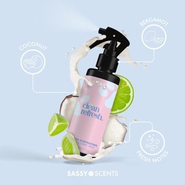 SASSY SCENTS Clean Refresh- Odour Eliminating Room & Fabric Spray- Clean Cotton, A Burst Of Bergamot, Coconut Milk and Vanilla - Strong & Long Lasting Fragrance, Vegan Friendly – 150ml