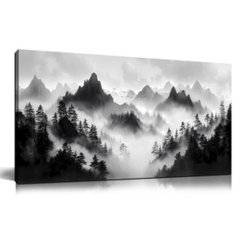 Black and White Forest Wall Art for Living Room - Natural Landscape Canvas Wall Art for Office - Bedroom Signs Wall Decor Above Bed Size 20" x 40"