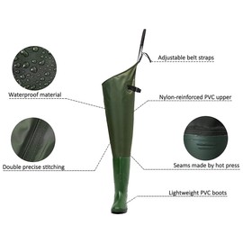 Vinlas Nylon Hip Waders for Men/Women Clearance, Light Weight Fishing&Hunting Waders, Waterproof Thigh Boots/Pants (Green, Men 13)