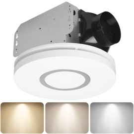 Homewerks 7141-80-CTA Bathroom Fan with LED Lights Color Changing 80 CFM 1.0 Sones Ventilation Fan with 3-Way CCT Dimmable LED Light