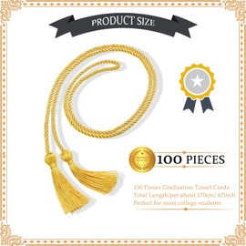 100 Pieces Graduation Cords Graduation Cords with Tassels Braided Honor Cord 67'' Tassel Graduation Cord for College Students Graduation Ceremony Party Photograph Accessory (Gold)