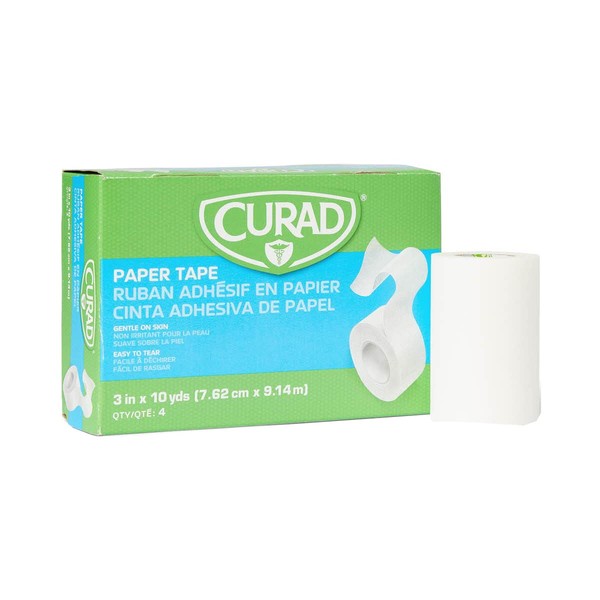 Curad Paper First Aid Tape, Medical Paper Tape, Each Roll is 3" x 10 yd (Box of 4 Rolls)