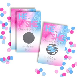 IT'S A BOY! Pink & Blue Watercolor Themed Gender Reveal Scratch Off Cards for Baby Showers, 20 2" X 3” Double Sided Cards by AmandaCreation