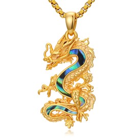 Silikepa Gold Dragon Necklace for Women Men 925 Sterling Silver Abalone Dragon Pendant Necklace Vintage Jewelry Gift for Women Men