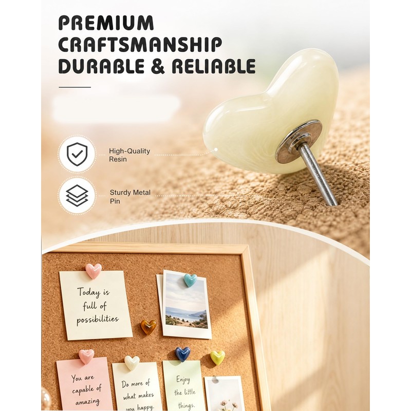 30Pcs Heart Decorative Push Pins, Cute Thumb Tacks for Cork