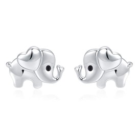 TANGPOET Elephant Earrings 925 Sterling Silver Small Elephant Stud Earrings Elephant Jewellery Gifts for Women Girls Children, Sterling Silver, Onyx