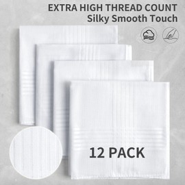 HHHAZ 12 Pack Bulk Handkerchiefs for men, 100% Soft Cotton 16x16 Inch mens handkerchiefs, White Classic Pocket Hankies