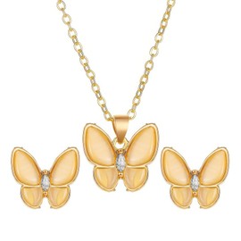 YQSENLIN Juego de Joyería para Mujer, Juego de Collar de Mariposa de 2 Piezas, Pendientes de Collar de Ojo de Gato, Exquisitos Aretes de Collar Dorado de 14 quilates, Traje de Joyería Hipoalergénica, Juego de Accesorios de Fiesta de Bodas, Joyería Person