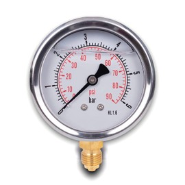 Stainless steel radial pressure gauge D.63 mm with 1/4 glycerine connector from the bottom (0-6 bar)