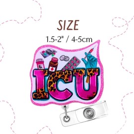 ICU Nurse Badge Reel | ICU RN Nursing Nurses ID Card Retractable Holder Clip | Pink Glitter Hospital Work Intensive Care Unit Registered Nurse Gifts Essentials Supplies Accessories Accessory