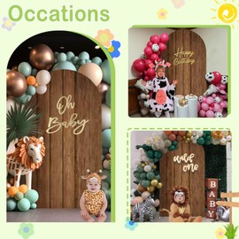 SOMUAUY Wood Arch Cover 6.6ft Arch-Backdrop-Cover Jungle Theme Arched Stand Covers Wooden Arches Backdrop Double Sided Wood & White Cover for Back Drop Stand for Baby Shower Wild First Birthday Decor