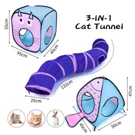 Cat Tunnel Cat Toy Tunnel Tube Foldable Cat Toy for Kittens Puppies Rabbits Indoor and Outdoor (3 Pieces-Blue)