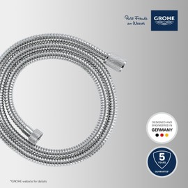 GROHE VitalioFlex Metal - Shower Hose 1.5 m, (Tensile Strength 50 kg, Pressure Resistance Up to 5 Bar, Heat Resistance 70°C, Universal Connection G 1/2'' x 1/2''), Chrome, 22108000