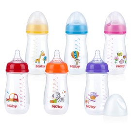 Nuby Wide Neck Bottle with Anti-Colic Air System, Colors/Prints May Vary, 1pk