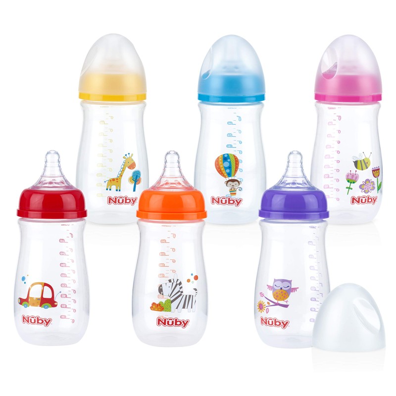 Nuby Wide Neck Bottle with Anti-Colic Air System, Colors/Prints May
