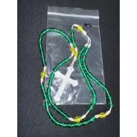 Vintage Catholic Green / Yellow &  White Cross Rosary 16" #6