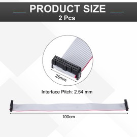 MECCANIXITY 2 Pcs IDC Flat Ribbon Cable, 2.54mm Pitch 25mm Width 100cm Long 20 Pin FC to FC Flat Ribbon Connector Jumper Wire for PC, LED Displays