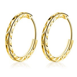 T400 925 Sterling Silver Hoop Earrings Gold Plated Large and Small 2mm Thick Diamond-cut Hoops Gift for Women Girls 20 30 40 50 60 70 mm