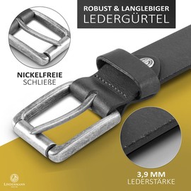 Men's Brand Linden Leather Made ​ ​ of soft buffalo leather belt, Black, 40 mm, 9021 BW115