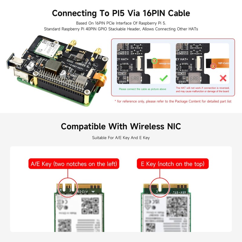 Waveshare PCIe to M.2 E Key Adapter with PoE Function,