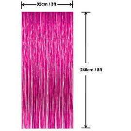 AILEXI 3 Pack Metal Tinsel Curtains Foil Fringe Shimmer Curtain Door Window Decoration for Birthday Wedding Party Supplies Streamers 92 x 245 cm - Rose Red