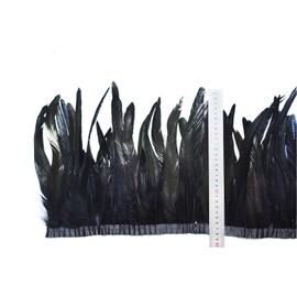 2 Yards10-12 Rooster Hackle Feather Fringe Trim, Sewing Craft Feather for DIY Decorations-Black