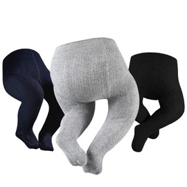 Petrass Baby Girls Cable Knitted Tights Infant Full-Footed Seamless Cotton Tights New-born Girls Seamless Leggings Black/Grey/Navy 3-6 Months