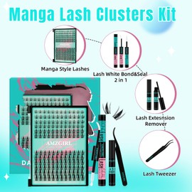 Manga Lash Clusters Kit 144PCS Fairy Fake Eyelash Extension Kit with Lash Bond and Seal, Glue Remover and Lash Applicators (White)
