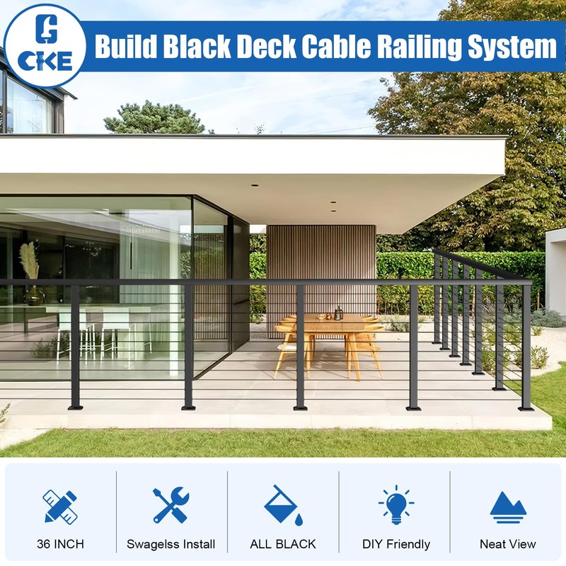 CKE T-Drilled Corner Post Cable Railing, Three Sides T-Drilled 42"