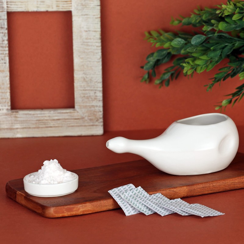 HealthGoodsIn Ceramic Neti Pot, Dishwasher Safe, for Nasal Cleansing +