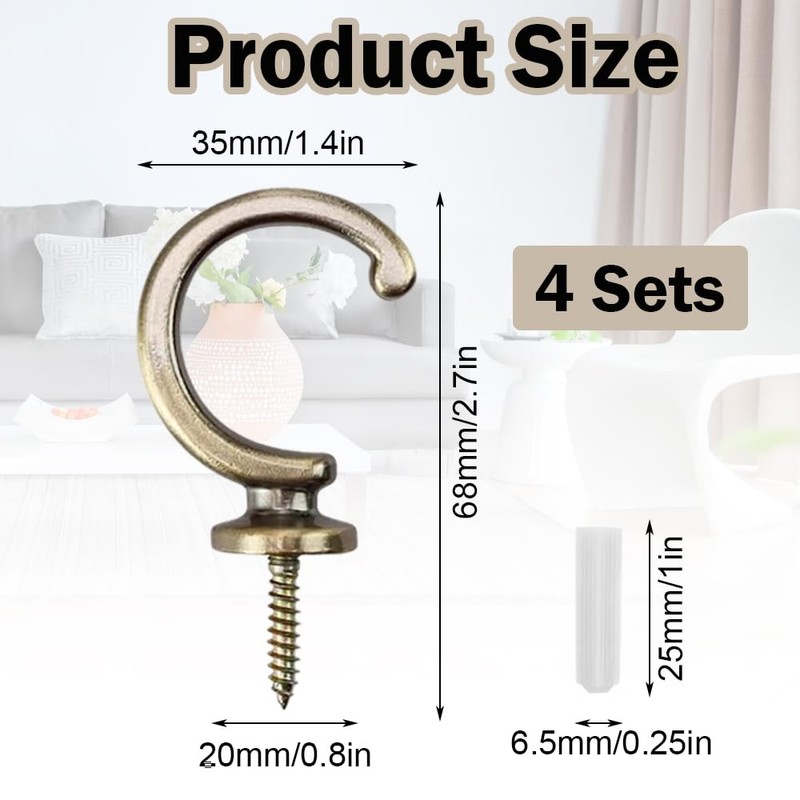 4 PCS Curtain Tie Backs Hooks Vintage Metal Curtain Holdbacks