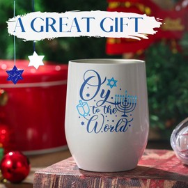 Onebttl Hanukkah Gifts Wine Tumbler for Women Men, Hannukah Gifts 12oz Stainless Steel Coffee Cup with Lids, Gift for Chanukah Jewish Holiday for Friends, Coworkers - Oy To The World