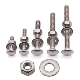RoyceMart 1/2-13 x 4 (4 Sets) Stainless Steel Square Neck Carriage Bolts with Nuts and Washers, Full Thread, No Coating Plain Finish, Coarse Thread UNC, Stainless Steel 304 (18-8)