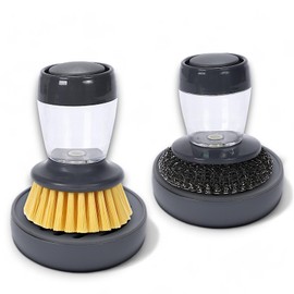 UNIKCO 2pcs Household and Kitchen Cleaning Brush/Scrubber for Washing and Scrubbing Dishes, Glasses, Pots, Pans, Sinks, with Storage Tank for Soap and Drainer Holder