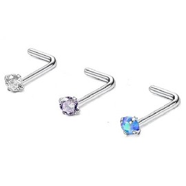 Marie-France Sterling Silver Nose Studs with Purple Turquoise and Cubic Zirconia Stone, for Men and Women