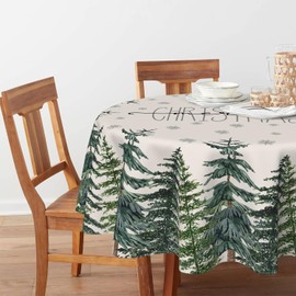 Horaldaily Christmas Tablecloth 70×70 Inch Round, Winter Snow Trees White Washable Table Cover for Party Picnic Dinner Decor