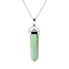 Franki Baker Natural Chrysoprase Gemstone & Sterling Silver Double Point Pendant Necklace. Pendant Length: 4cm. Chain Length: 50cm