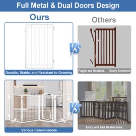 Metal Free Standing Dog Gate with Cat Door for Indoor/Outdoor,120" Extra Wide Foldable Pet Gate,32" Tall Puppy Fence for Large Openings Stairs,Deck,Yard,Doorways(6 Panels,White)
