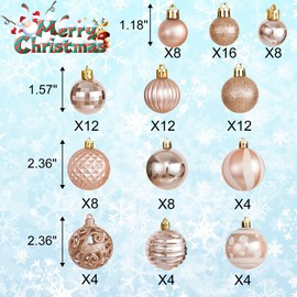 100Pcs Christmas Ball Ornaments Set, Assorted Shatterproof Christmas Tree Balls, Decorative Hanging Baubles Set for Holiday Weeding Party Home Decorations, Rose Gold