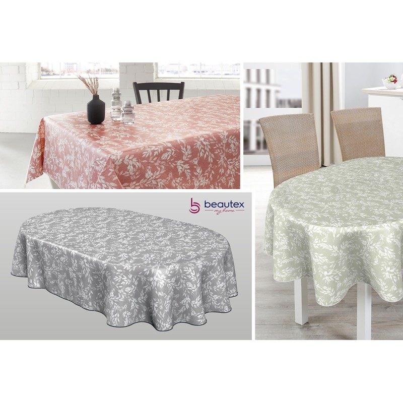 BEAUTEX Oilcloth Tablecloth Washable Branches Light Green Oval 140 x
