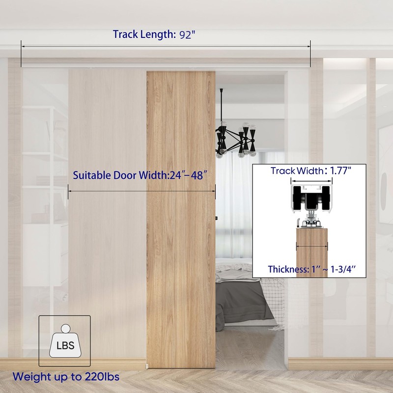 JUBEST 8FT Commercial Grade Pocket Door Hardware and Track Set,