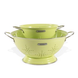 Metal Colander 2 Pack, Strainer Bowel with Handles 2Qt & 6Qt Powder Coated Solid Ring Base Heavey Duty Kitchen Drainer Basket for Pasta Veggies and Fruits,New Home Apartment Essentials (LightGreen)