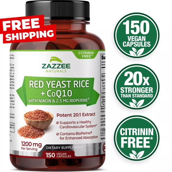 Zazzee Red Yeast Rice 1200 mg with CoQ10, 150 Vegan