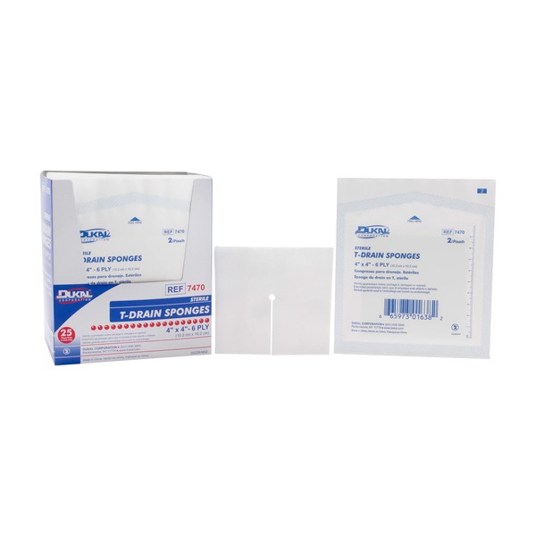 DUKAL I.V. Dressing Sterile, 6 Ply - Rayon/Polyester Blend 4 in x 4 in, White, 7470 (Case of 600 - 300 Packs/Case 2 Sponges Per Pack)